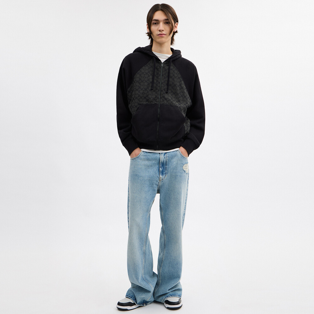 Coach Outlet Men's Signature Full Zip Hoodie In Organic Cotton Size Large